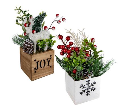 067-006343 - Christmas Table Decor Wooden Box with Berry Tree