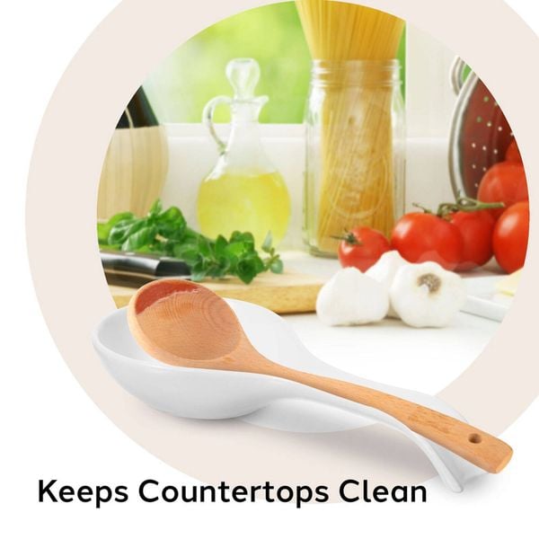 21.5cm Ceramic Spoon Rest Long Handle Cooking Utensil - White 3