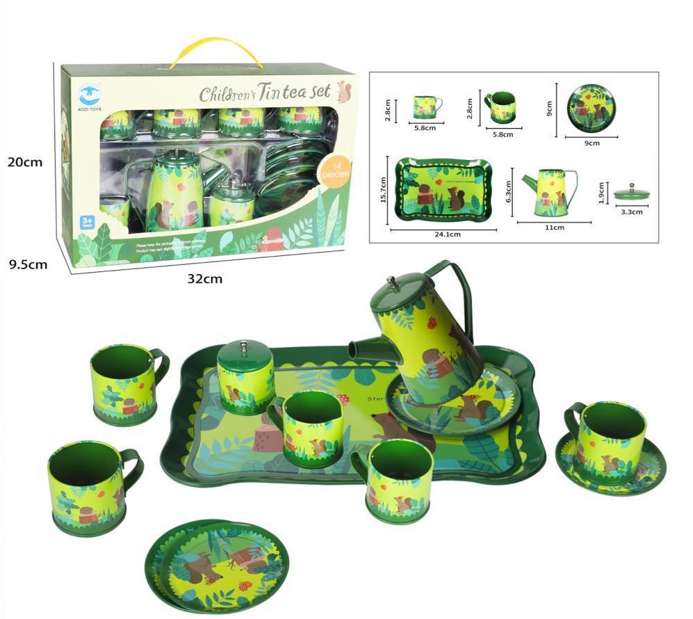 Green and Red Tin Tea Set 2