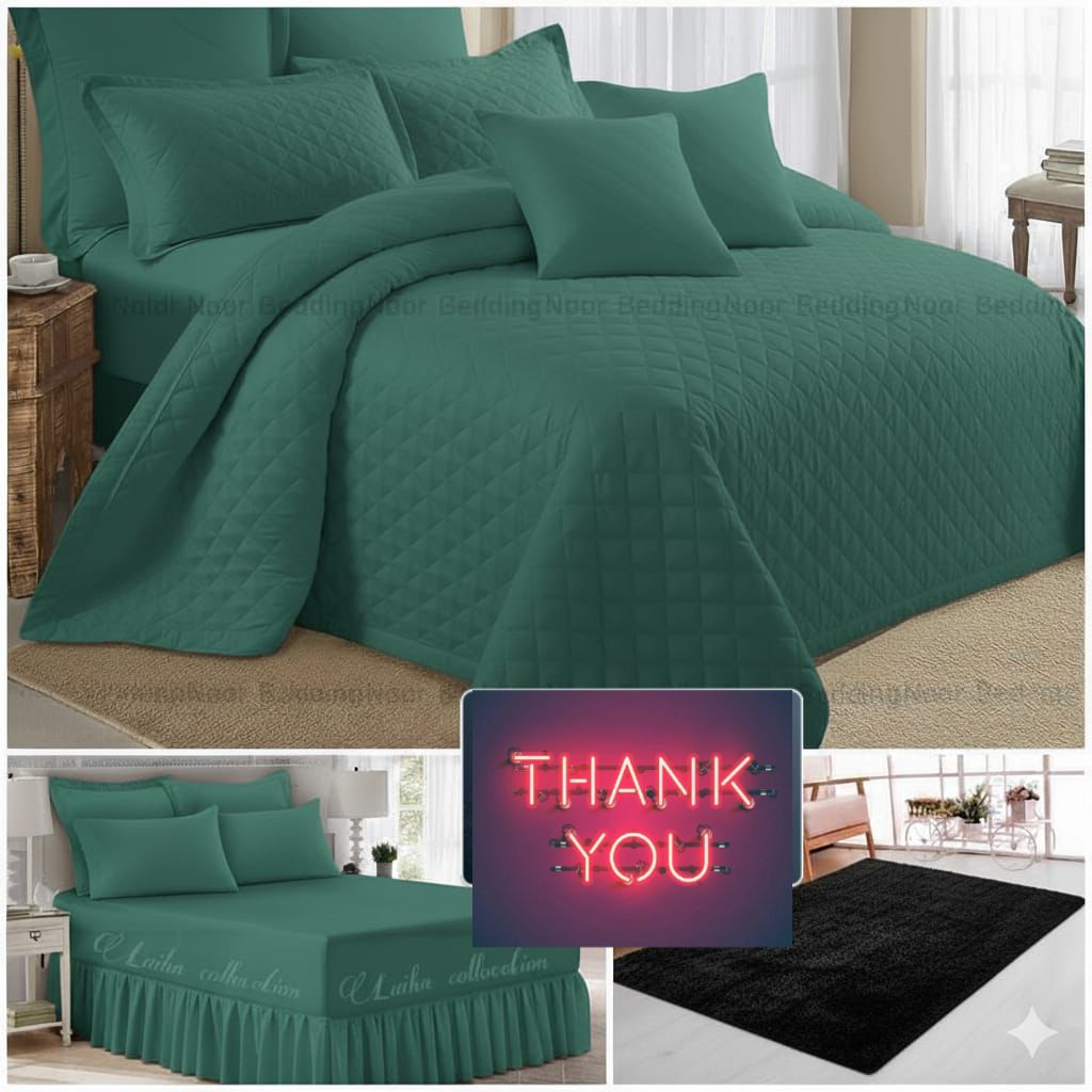 15-Piece Quilted Comforter Combo Set Dark Green