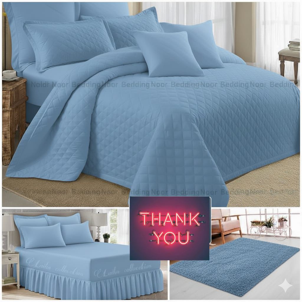 15-Piece Quilted Comforter Combo Set Soft Blue