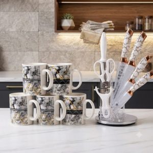 Marble Mugs & Knife Set
