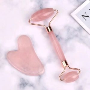 Rose Quartz Stone Roller & Gua Sha - Derma Roller - Jade Roller