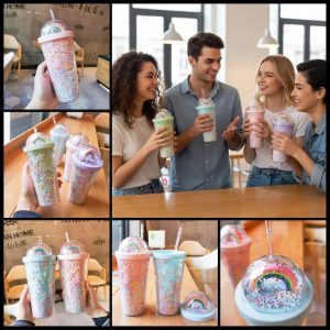 Rainbow Confetti Sippy Cup Tumbler with Straw 400ml