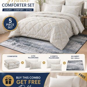 Marble Comforter Set & 3D Carpet Combo